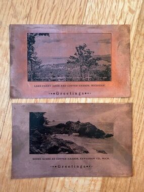 Vintage Copper/Tin Postcards-Lake Fanny Hooe & Copper Harbor, Keweenaw Co MICH